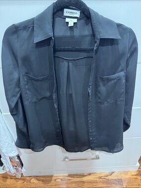 Express Black Sheer Button-Up Shirt